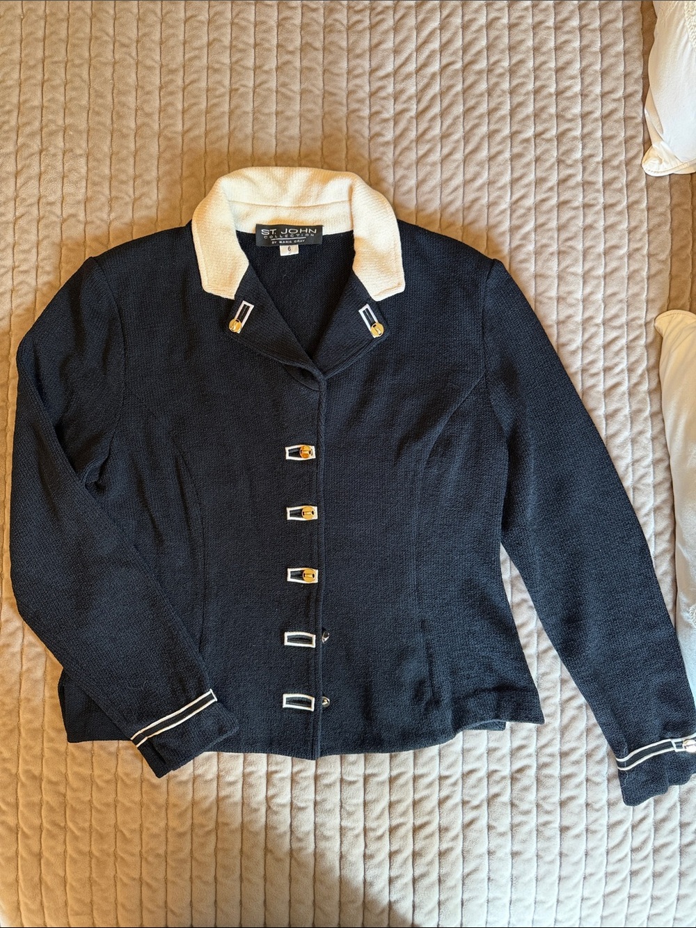 St. John Navy Knit Blazer with Cream Collar